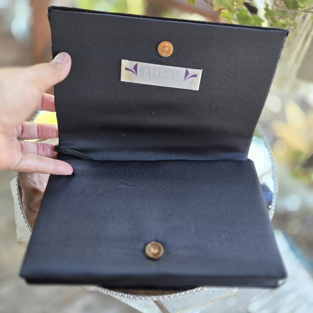 Galerie Black Velvet Formal Evening Clutch With Strap Satin Bow Accent - Picture 7 of 14